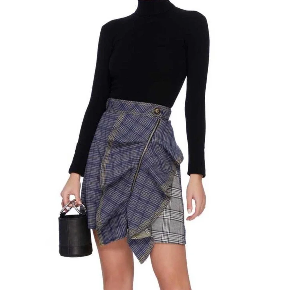 Self-Portrait Flounced Check Plaid Ruffle Skirt US 0 - Picture 5 of 16